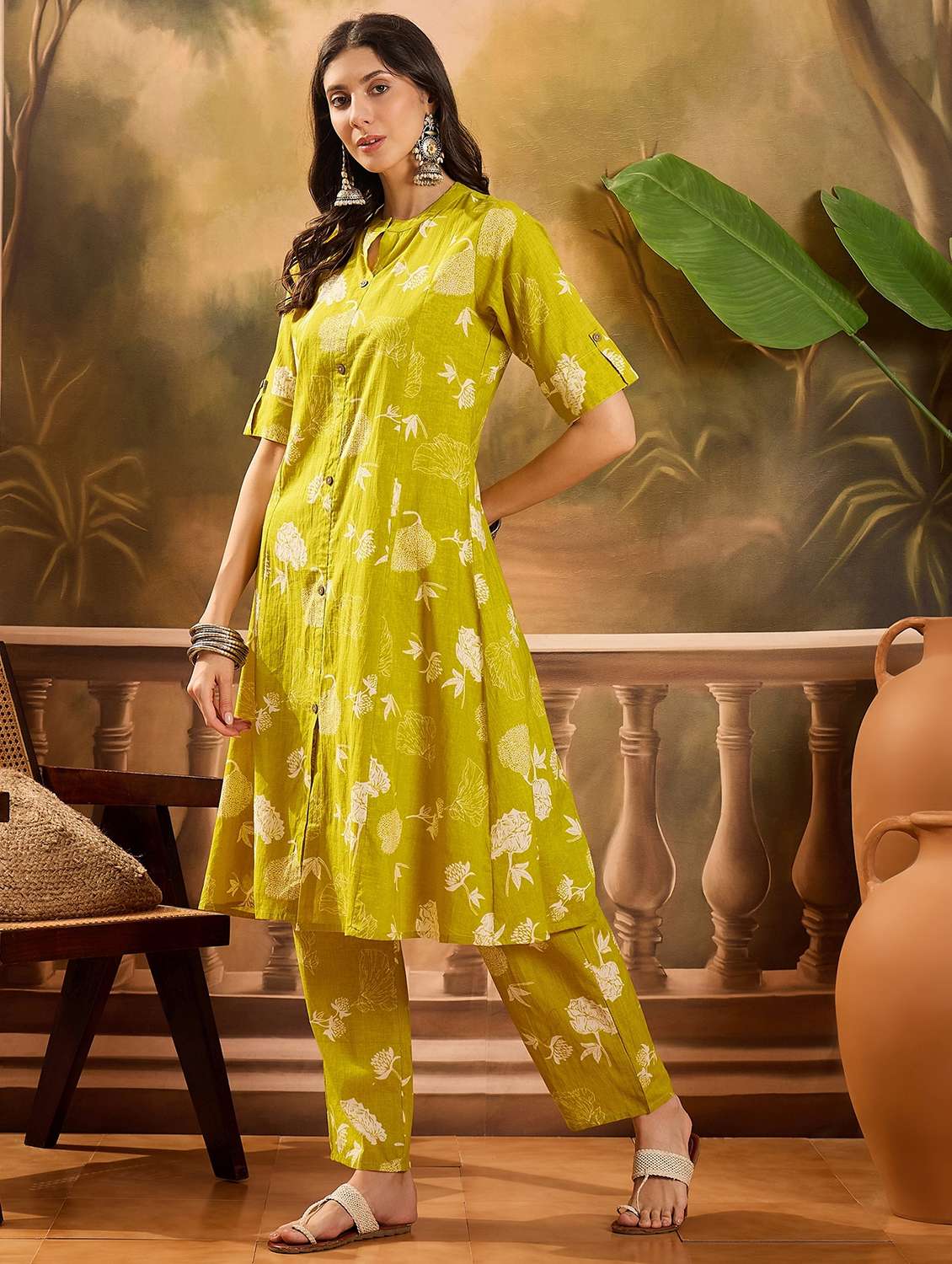 women printed roll up sleeve kurta pant set - 22026313 - Standard Image - 2