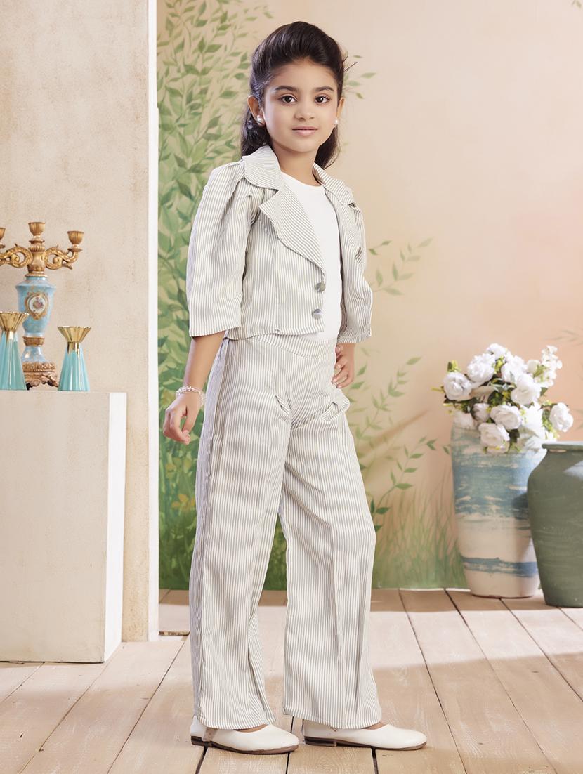girls striped top & trouser co-ord set - 22026326 - Standard Image - 2