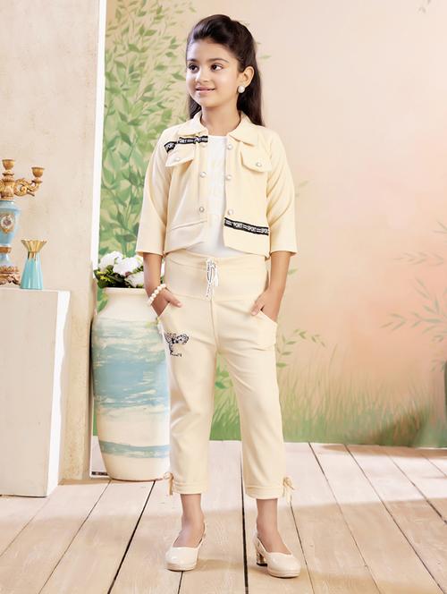 girls solid top & trouser co-ord set - 22026328 - Standard Image - 0
