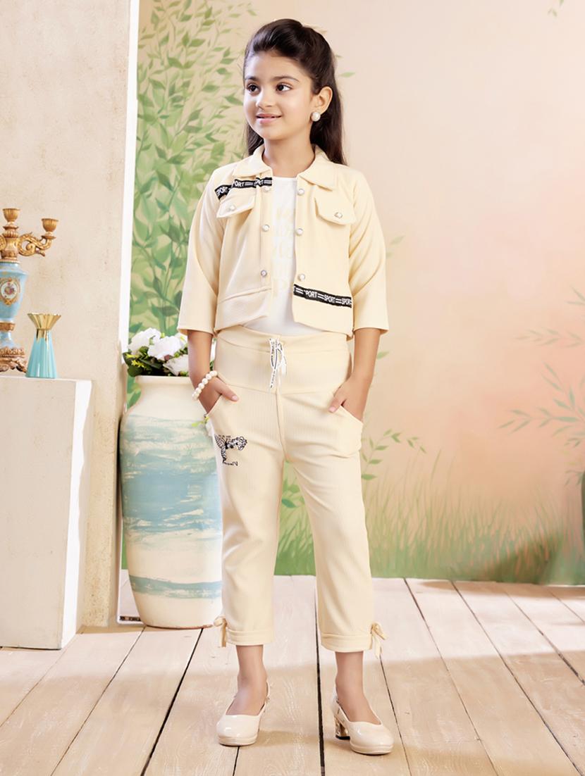 girls solid top & trouser co-ord set - 22026328 - Zoom Image - 0