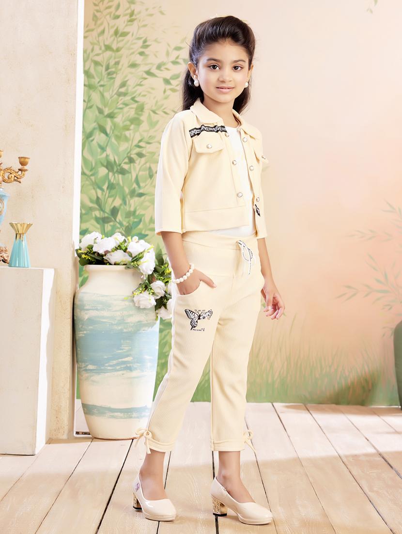 girls solid top & trouser co-ord set - 22026328 - Standard Image - 2