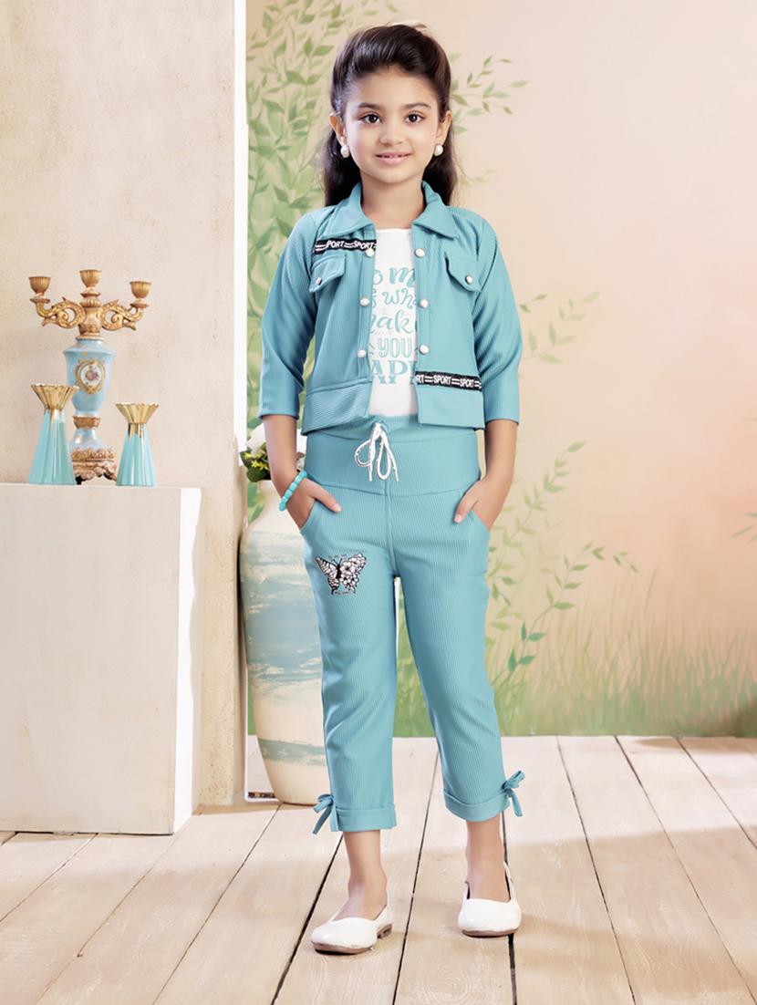 girls solid top & trouser co-ord set - 22026330 - Zoom Image - 0