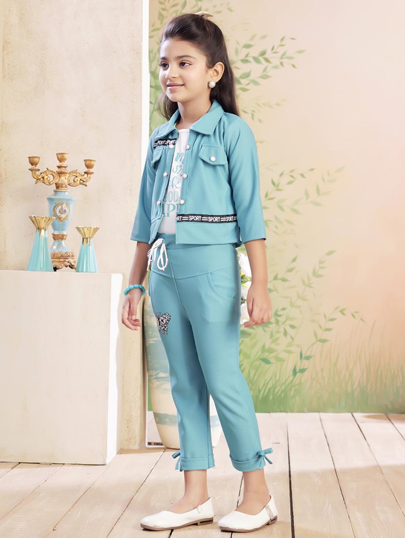 girls solid top & trouser co-ord set - 22026330 - Standard Image - 2