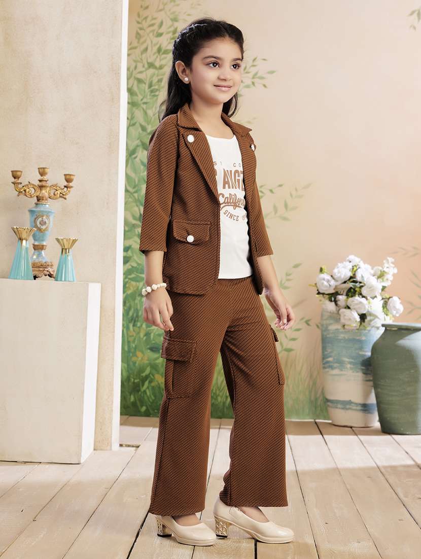 girls solid top & trouser co-ord set - 22026331 -  Standard Image - 2