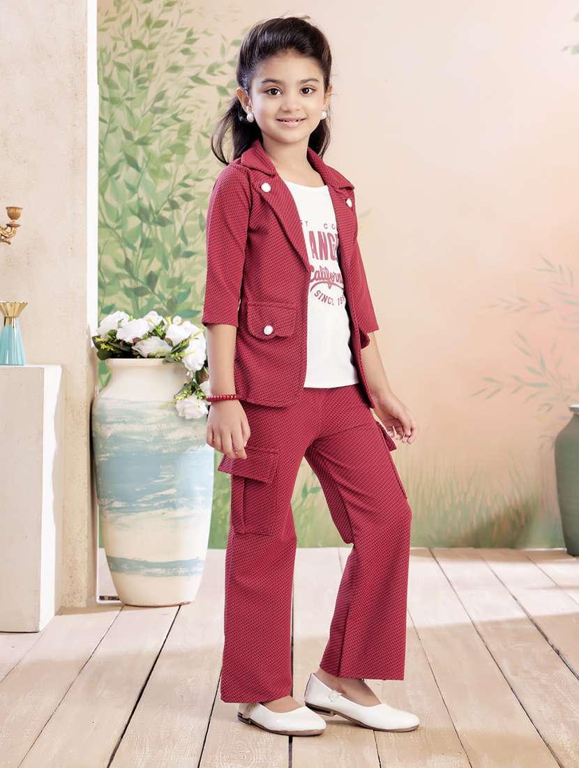 girls solid top & trouser co-ord set - 22026332 -  Standard Image - 2