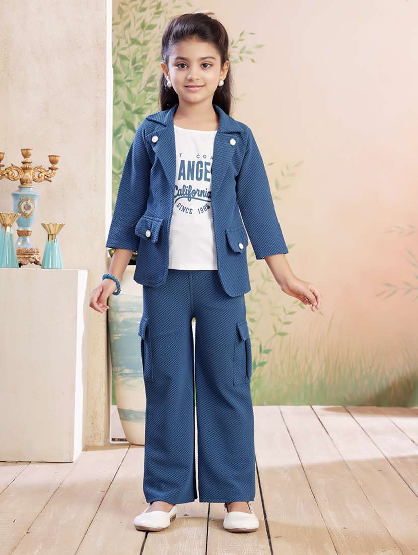 girls solid top & trouser co-ord set