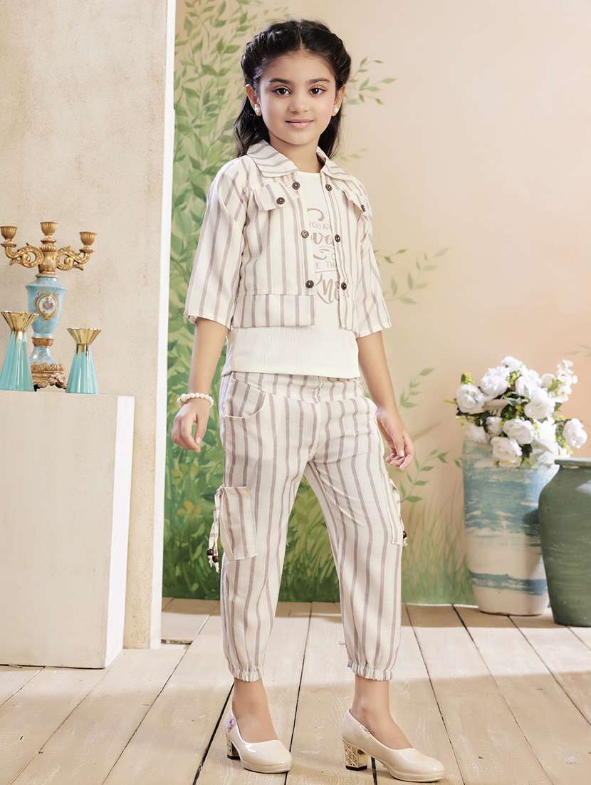 girls striped top & trouser co-ord set - 22026334 -  Standard Image - 2