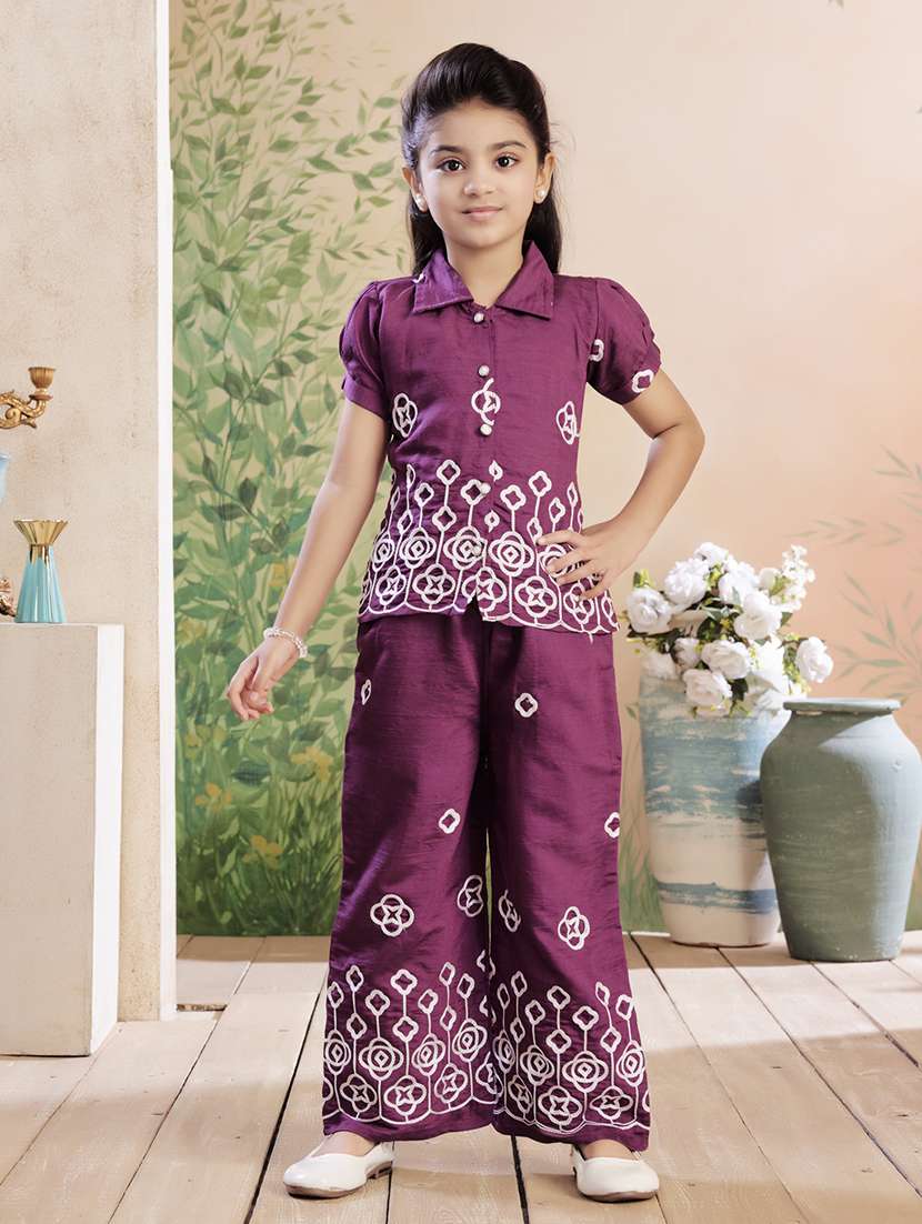 girls embroidered top & palazzo co-ord set