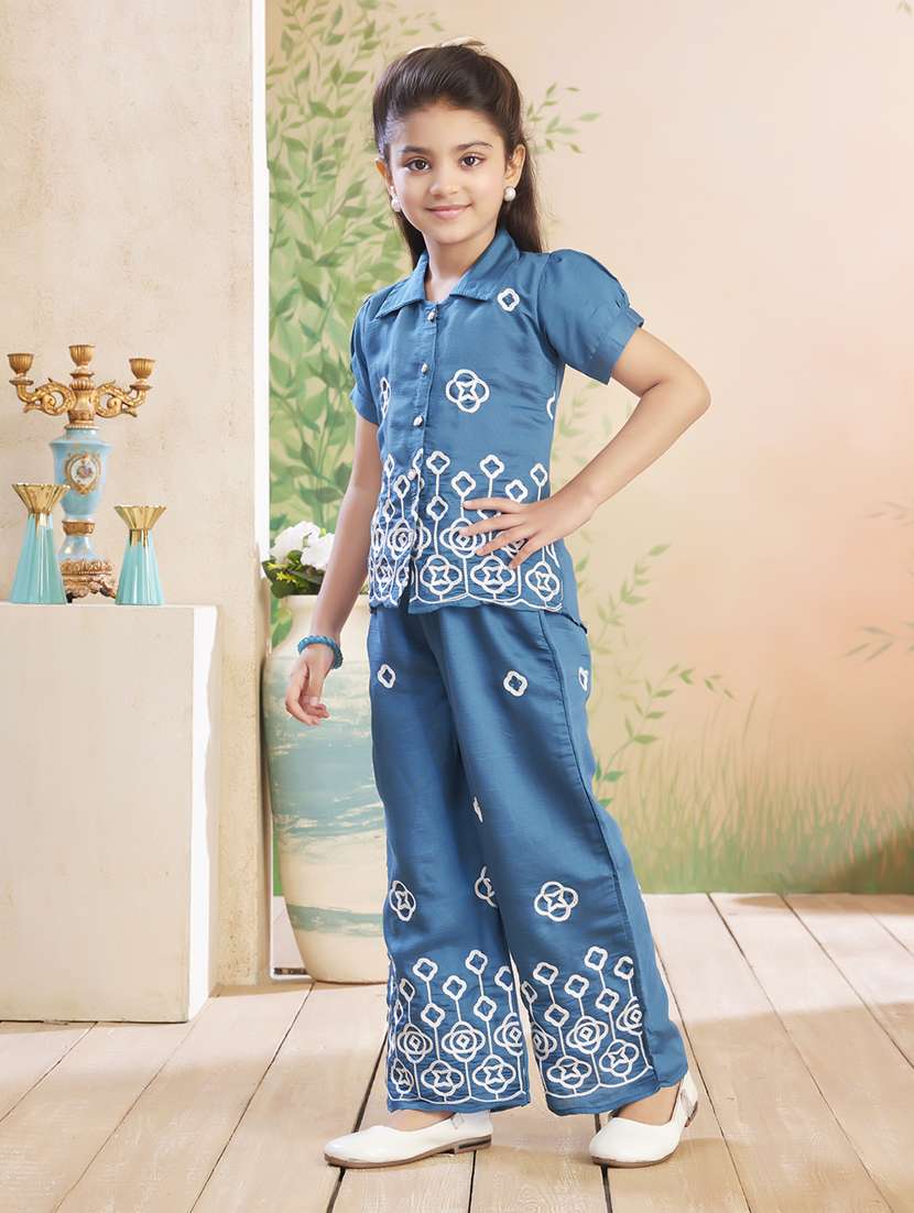 girls embroidered top & palazzo co-ord set - 22026339 -  Standard Image - 2