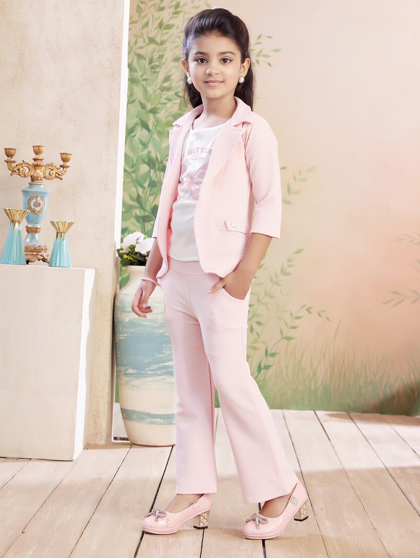 girls solid top & trouser co-ord set - 22026344 - Standard Image - 2