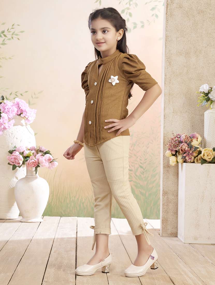 girls solid top & trouser co-ord set - 22026346 - Standard Image - 2