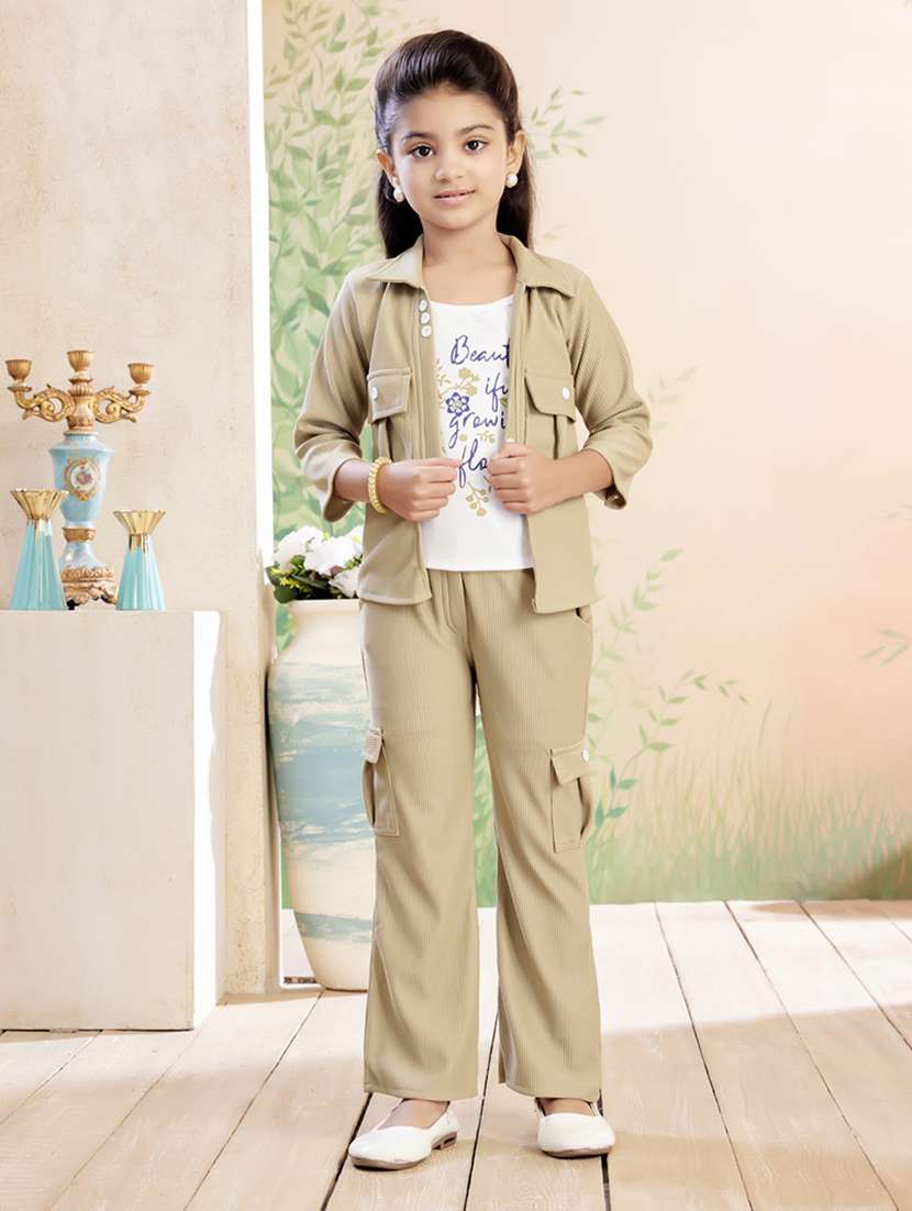 girls solid top & trouser co-ord set
