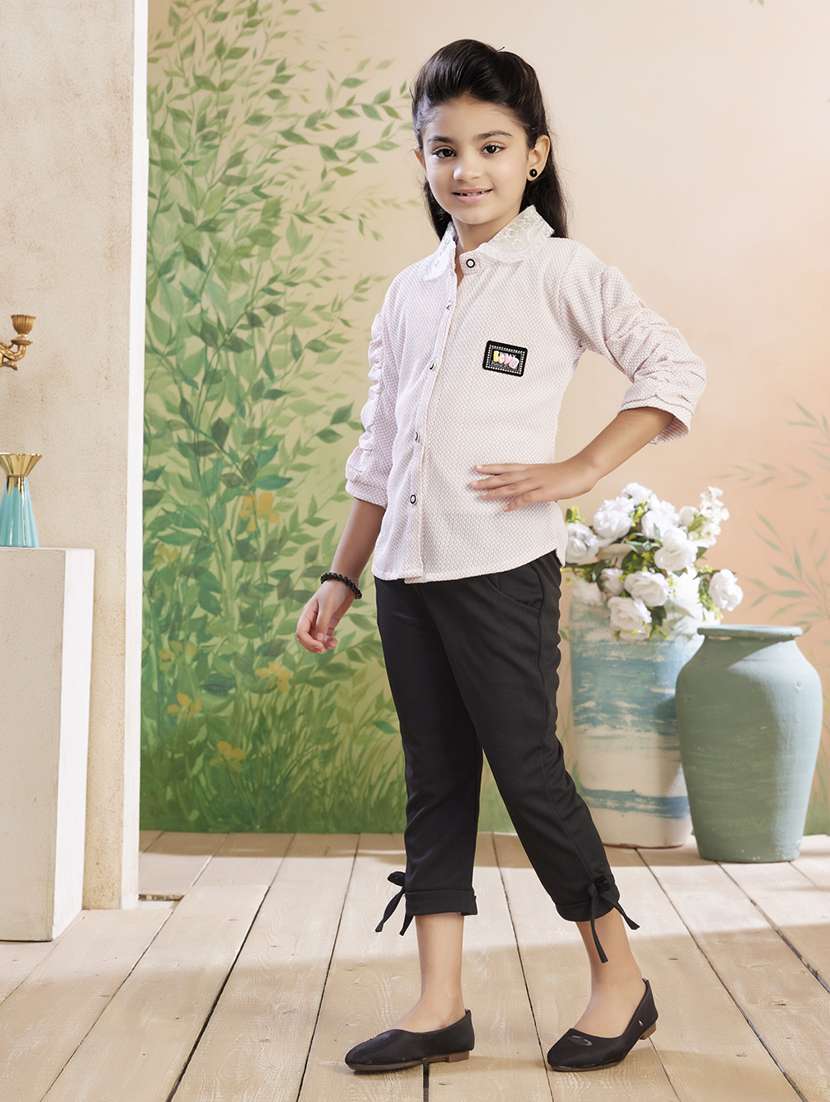 girls solid top & trouser co-ord set - 22026356 -  Standard Image - 2