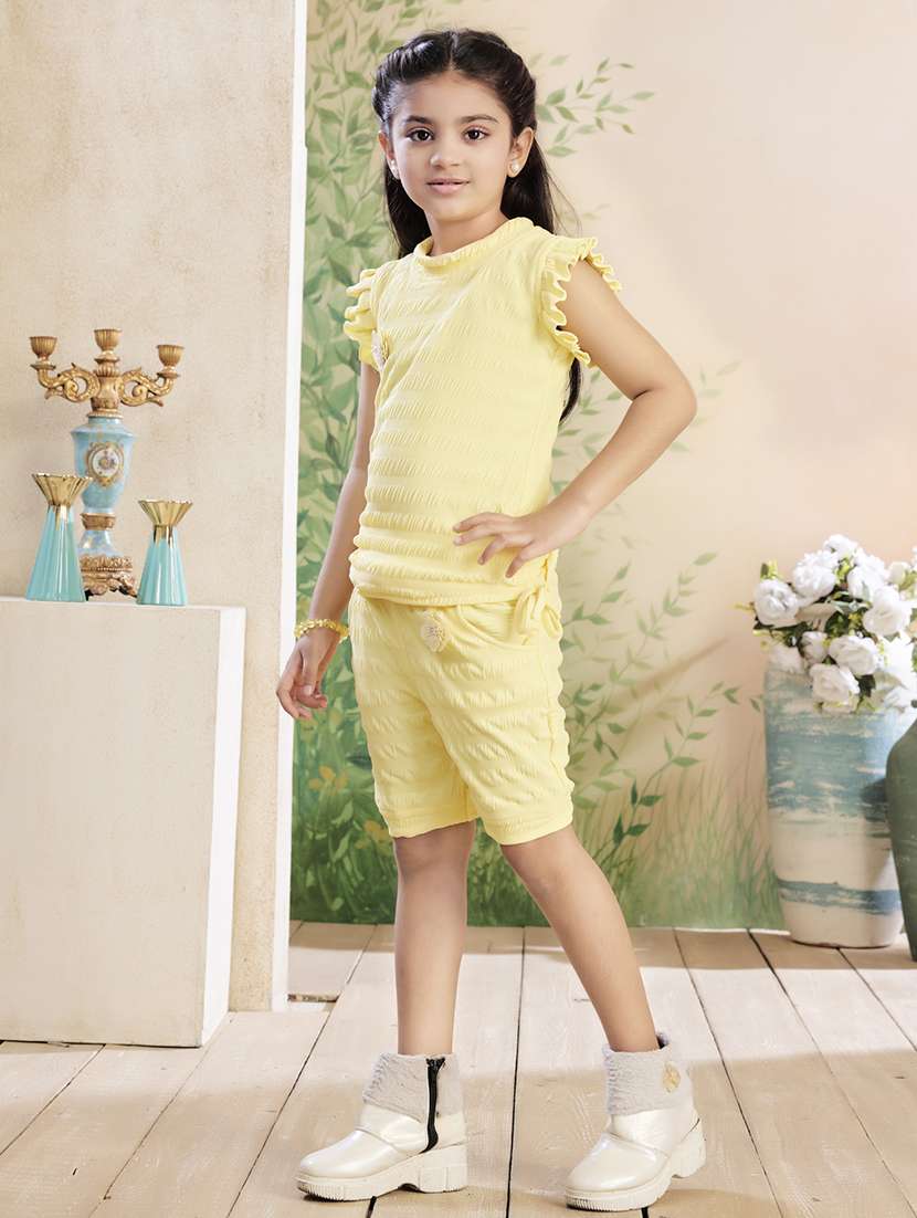 girls solid shorts & top co-ord set - 22026357 - Standard Image - 2