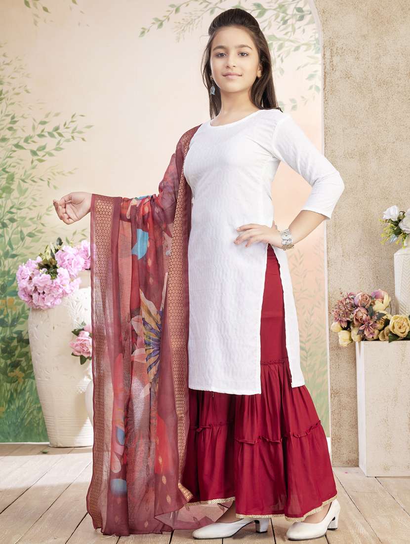 girls solid kurta sharara set with dupatta - 22026360 - Standard Image - 2