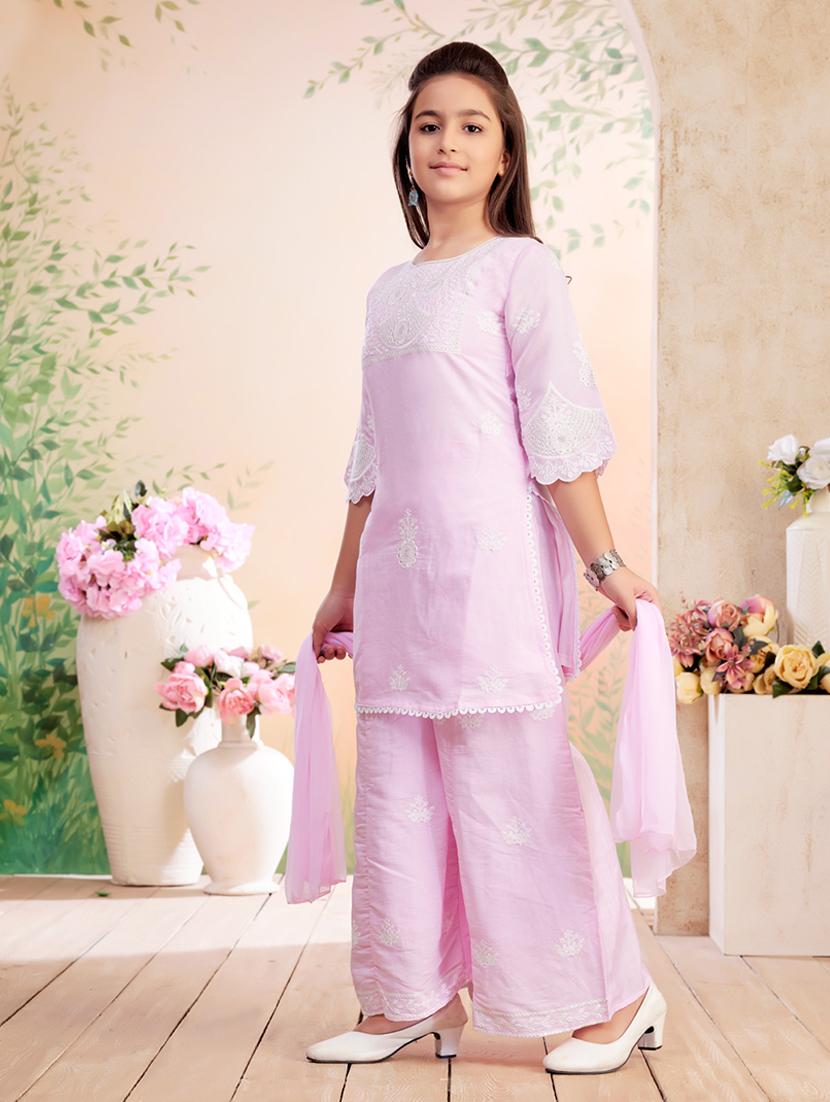 girls embroidered kurta palazzo set with dupatta - 22026364 - Standard Image - 2