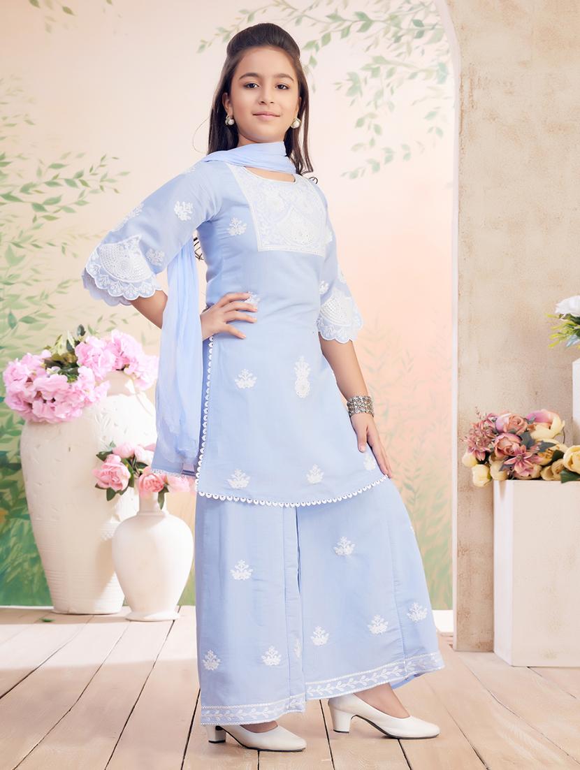 girls embroidered kurta palazzo set with dupatta - 22026365 - Standard Image - 2
