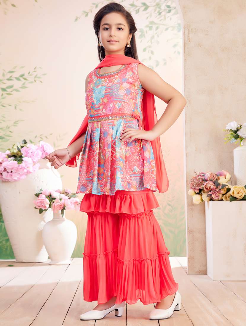 girls printed kurta sharara set with dupatta - 22026368 -  Standard Image - 2