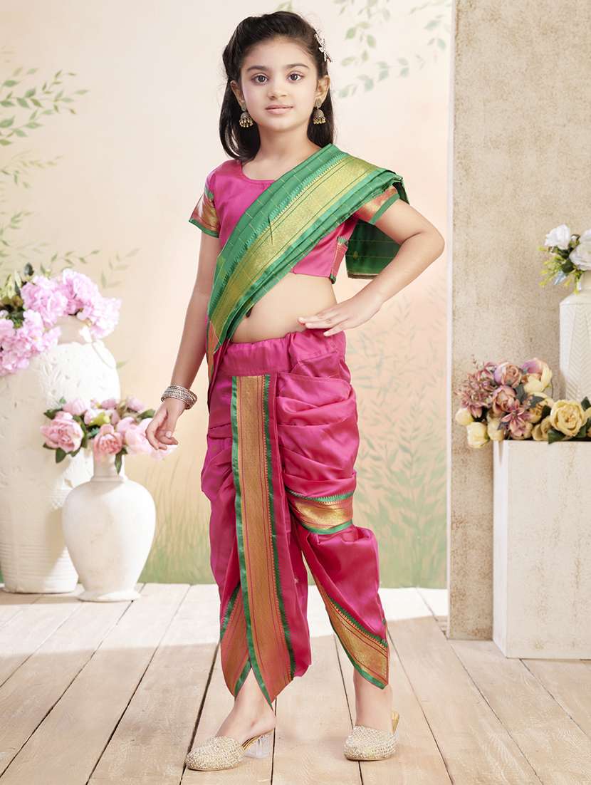 girls solid bordered ready to wear saree - 22026382 -  Standard Image - 2