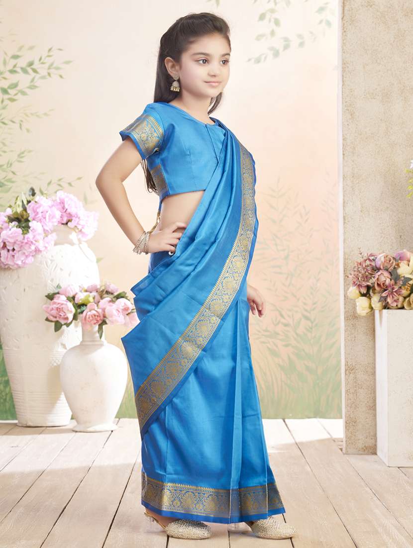 girls solid bordered ready to wear saree - 22026383 -  Standard Image - 2