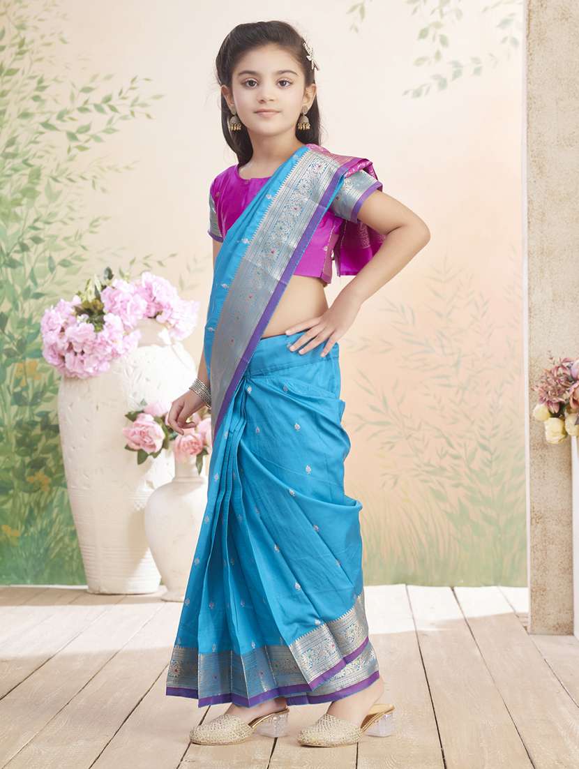 girls solid bordered ready to wear saree to wear saree - 22026388 -  Standard Image - 2