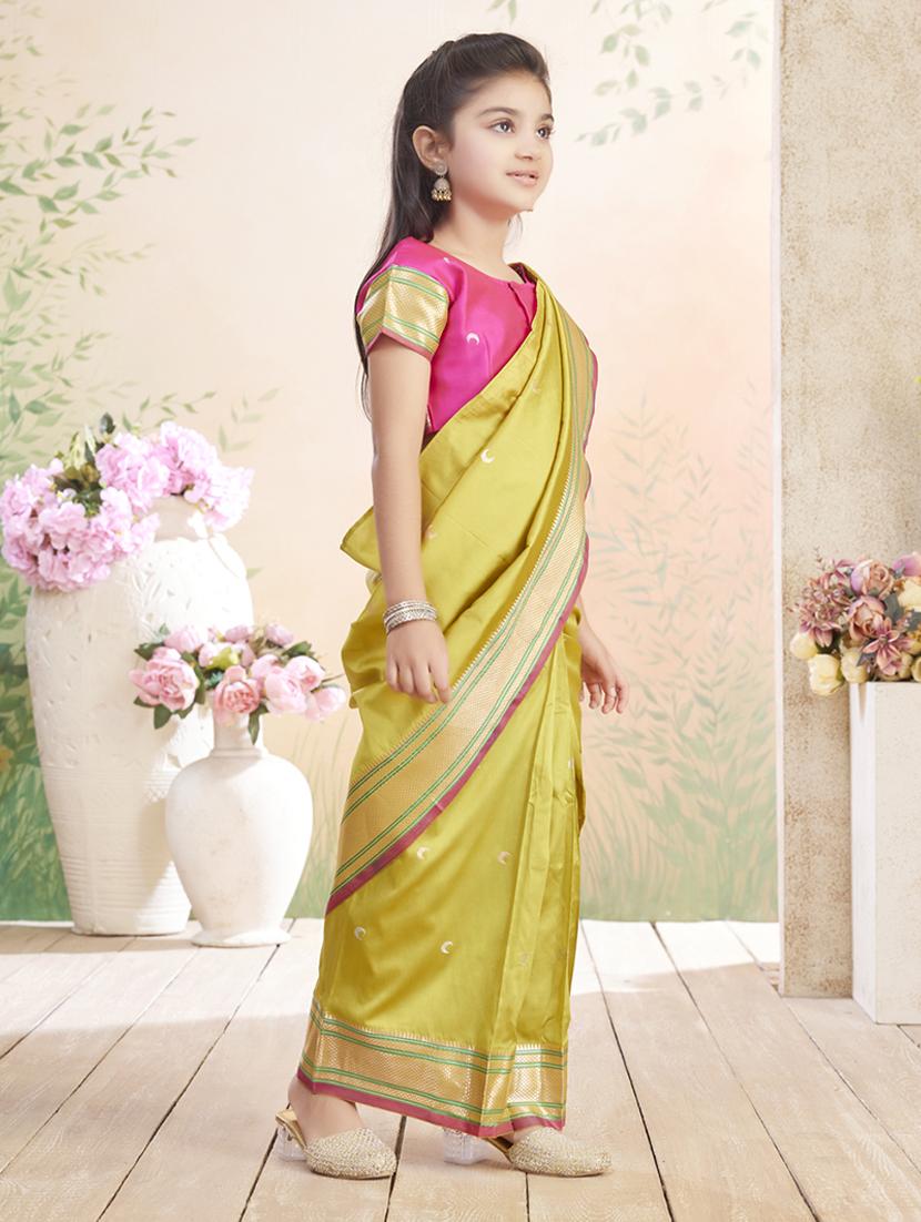 girls solid bordered ready to wear saree - 22026390 - Standard Image - 2