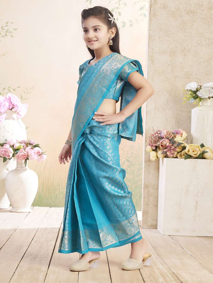 girls solid bordered ready to wear saree