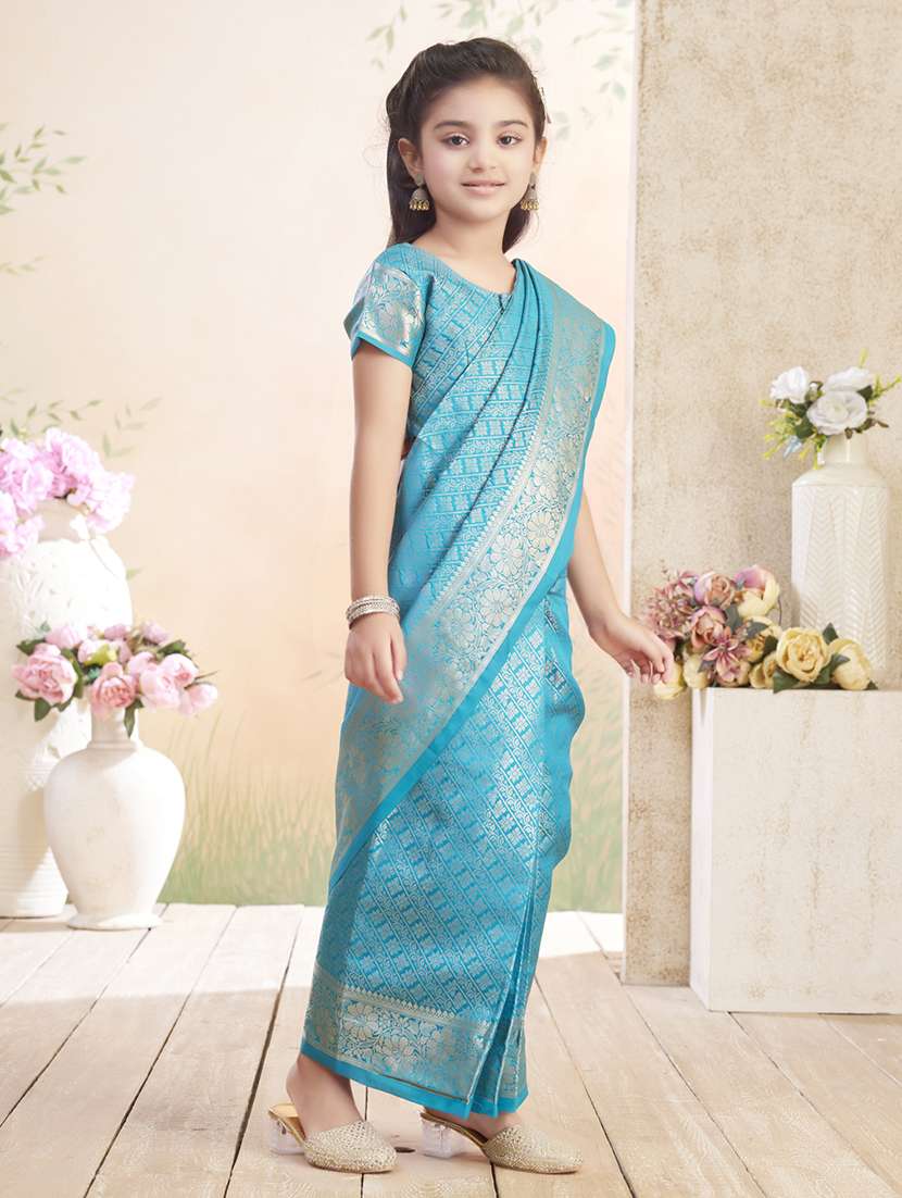 girls solid bordered ready to wear saree - 22026392 -  Standard Image - 2