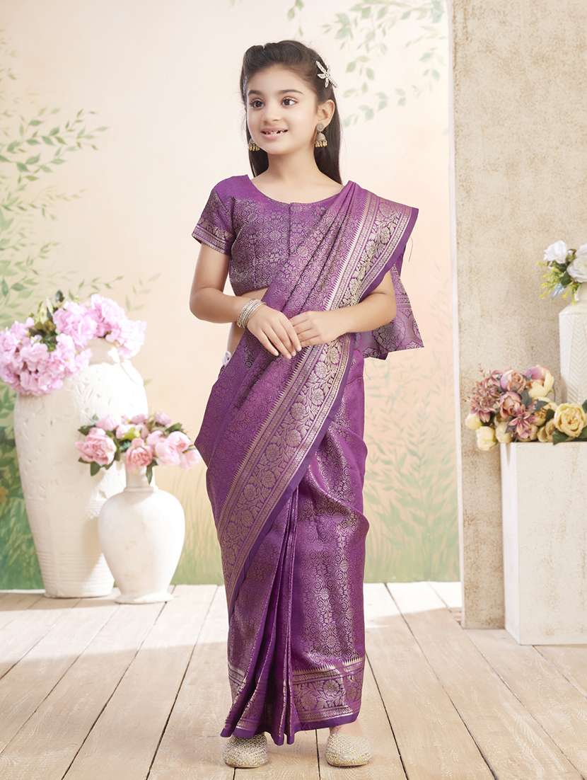 girls solid bordered ready to wear saree