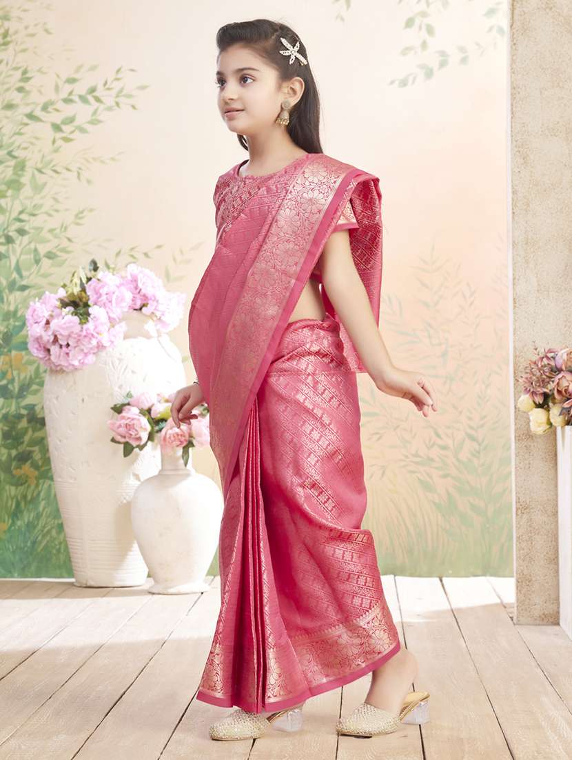 girls bordered ready to wear saree - 22026394 -  Standard Image - 2