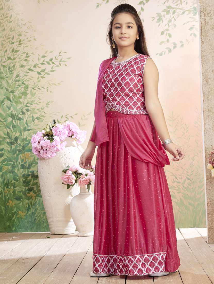 girls embroidered lehenga choli with dupatta - 22026402 -  Standard Image - 2