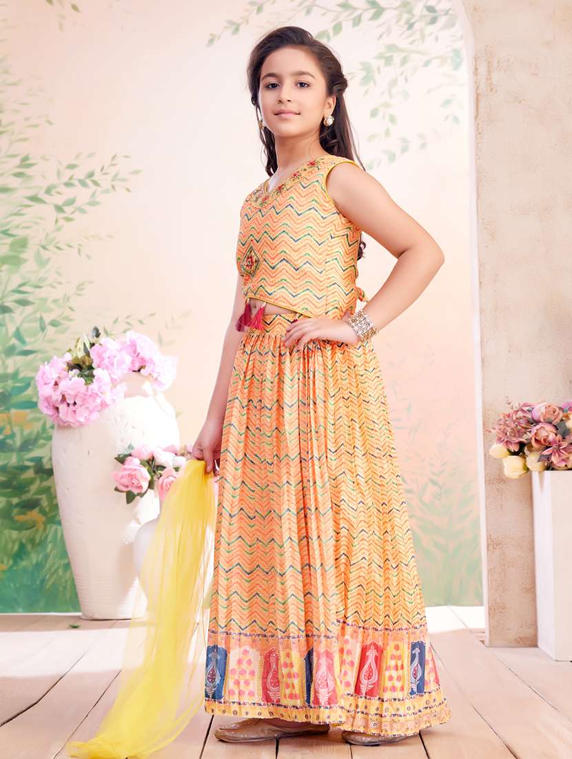 girls printed lehenga choli with dupatta - 22026403 - Standard Image - 2