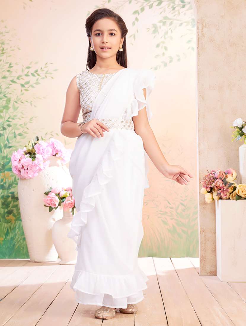 girls solid ruffled ready to wear fusion drape