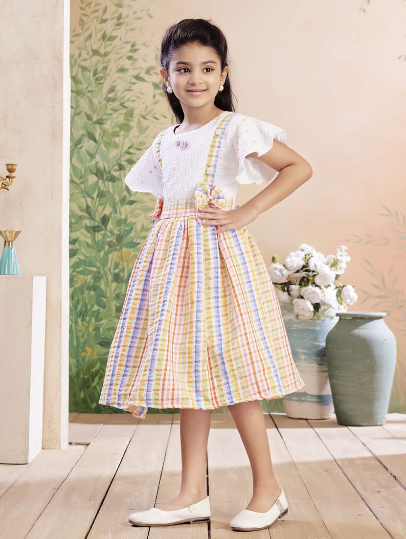 girls checkered flared sleeve fit & flare dress