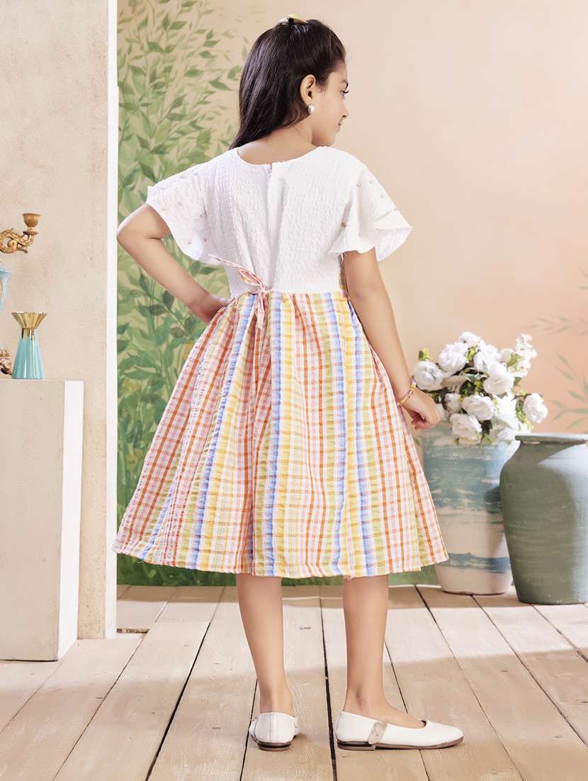 girls checkered flared sleeve fit & flare dress - 22026419 - Standard Image - 2