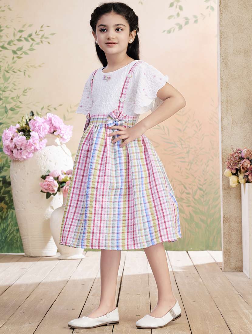 girls checkered flared sleeve fit & flare dress - 22026420 - Standard Image - 2
