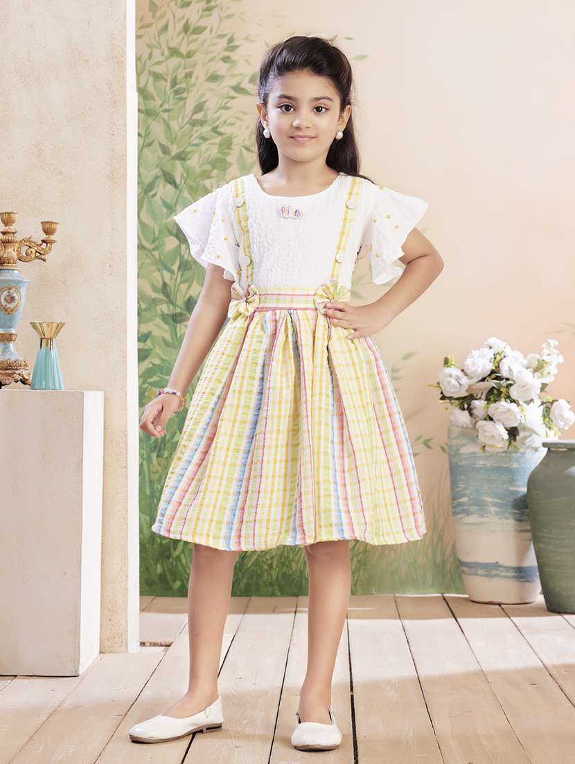girls checkered flared sleeve fit & flare dress
