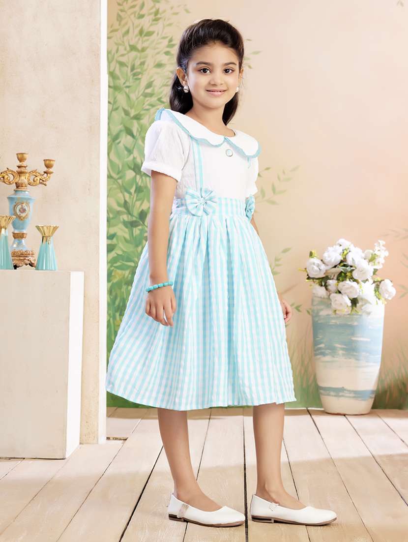 girls checkered puff sleeve fit & flare dress - 22026422 - Standard Image - 2