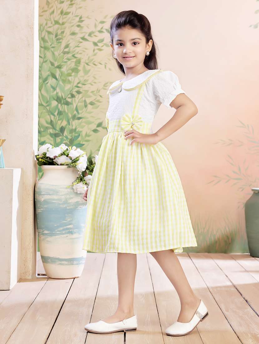 girls checkered puff sleeve fit & flare dress - 22026423 -  Standard Image - 2
