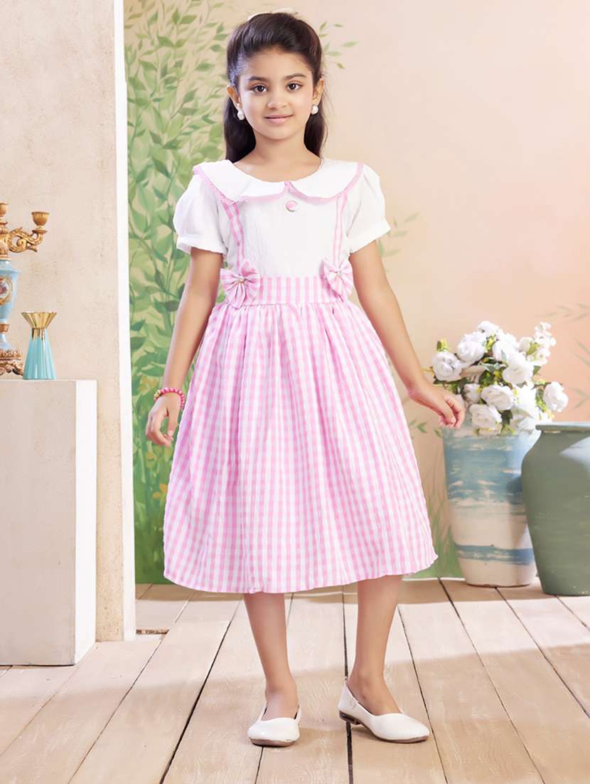 girls checkered puff sleeve fit & flare dress