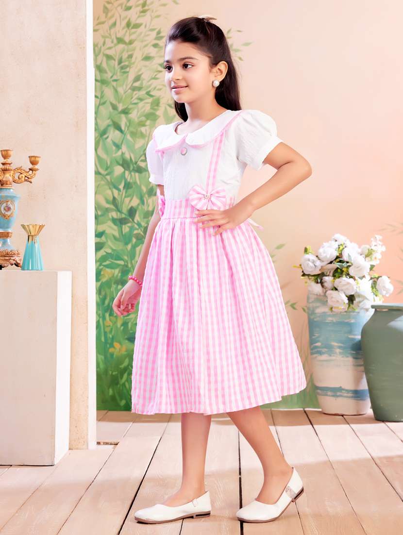girls checkered puff sleeve fit & flare dress - 22026424 - Standard Image - 2