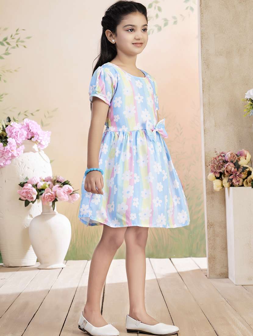 girls printed puff sleeve fit & flare dress - 22026429 -  Standard Image - 2