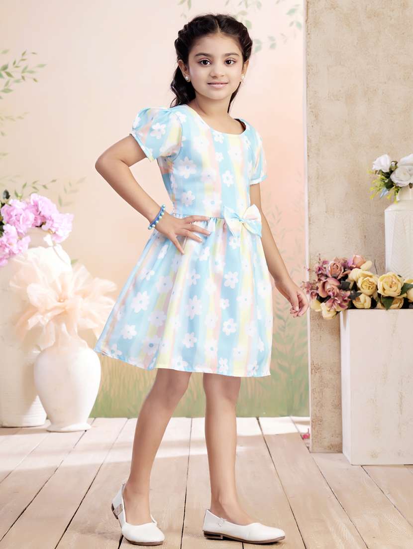 girls printed puff sleeve fit & flare dress - 22026430 -  Standard Image - 2