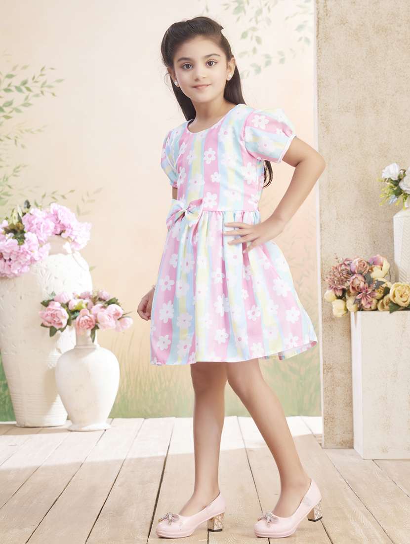 girls printed puff sleeve fit & flare dress - 22026431 -  Standard Image - 2