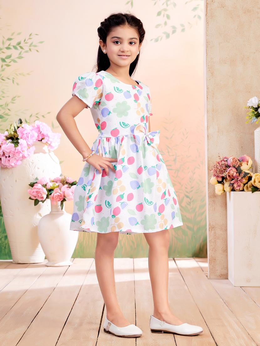 girls printed puff sleeve fit & flare dress - 22026432 - Standard Image - 2
