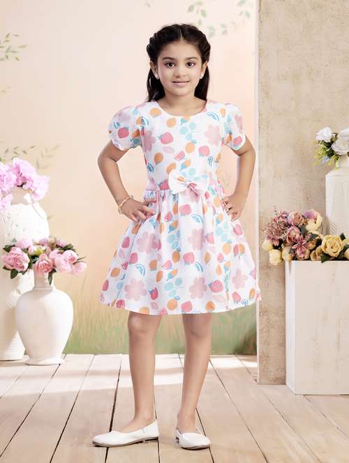 girls printed puff sleeve fit & flare dress - 22026433 -  Standard Image - 0