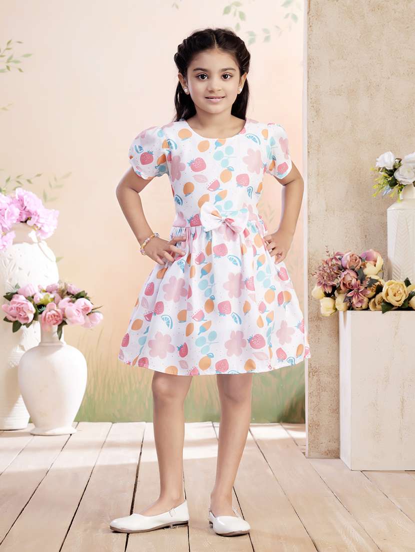 girls printed puff sleeve fit & flare dress - 22026433 -  Zoom Image - 0