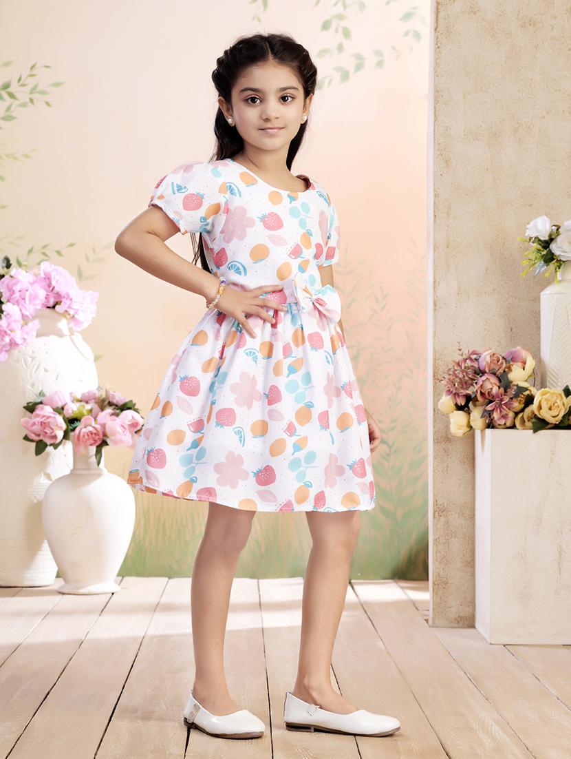 girls printed puff sleeve fit & flare dress - 22026433 - Standard Image - 2