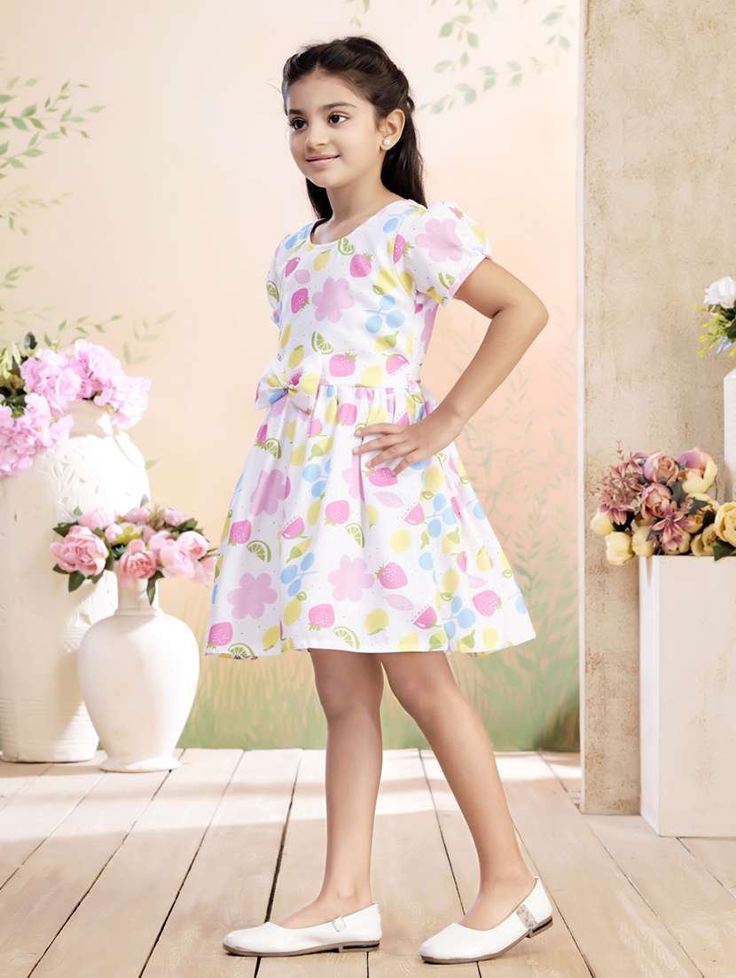 girls printed puff sleeve fit & flare dress - 22026434 -  Standard Image - 2
