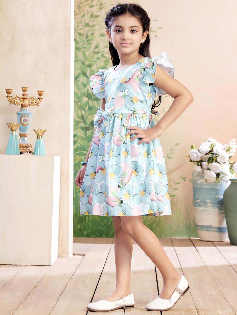 girls printed ruffle sleeve fit & flare dress - 22026435 - Standard Image - 2